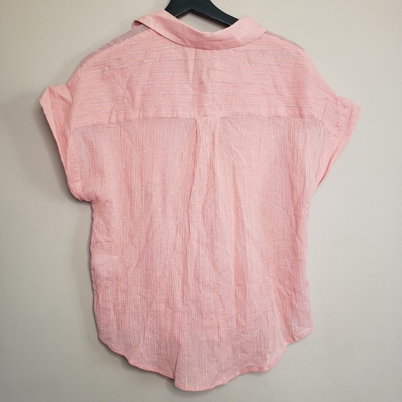 Treasure and Bond short sleeve button up metallic thread shirt M - Picture 2 of 4